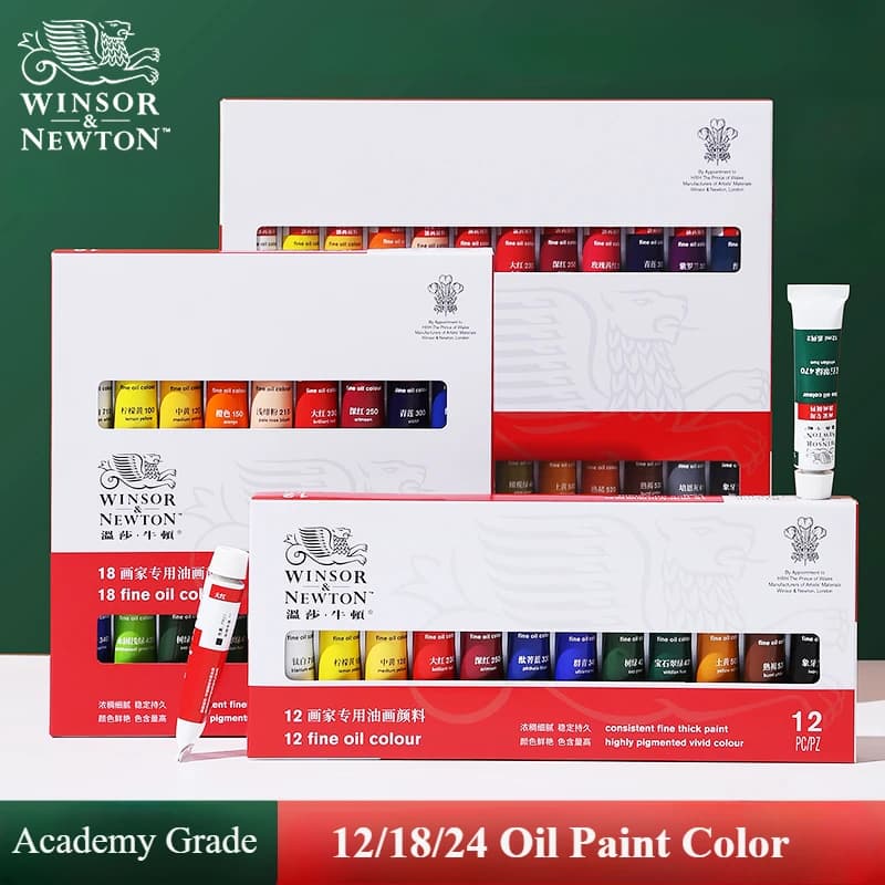 Set di colori ad olio WINSOR&NEWTON - Tubi da 12/18/24 colori x 12 ml Colori artistici - Resistente alla luce - Pittura a olio per corpo pesante per principianti adulti