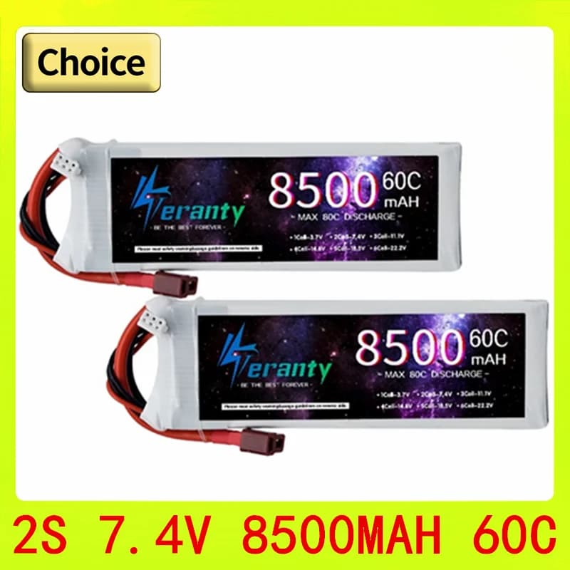 Teranty 7.4V 60C 8500mAh 2S Lipo Batteria con T/XT60 Spina Auto Batteria per RC Auto Barca Camion Elicottero Aerei Modelli da Corsa