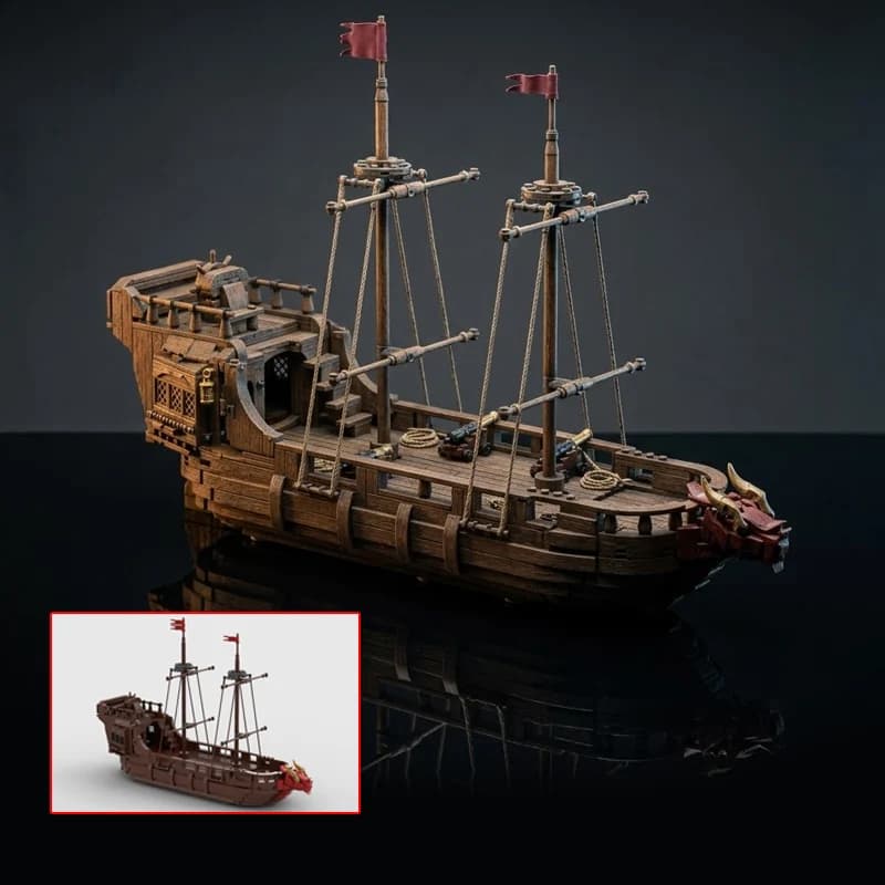 qwert Medieval Head Wooden Warship MOC Building Bricks War Equipment Modular Technology Gifts Holiday Assemble Children Toys