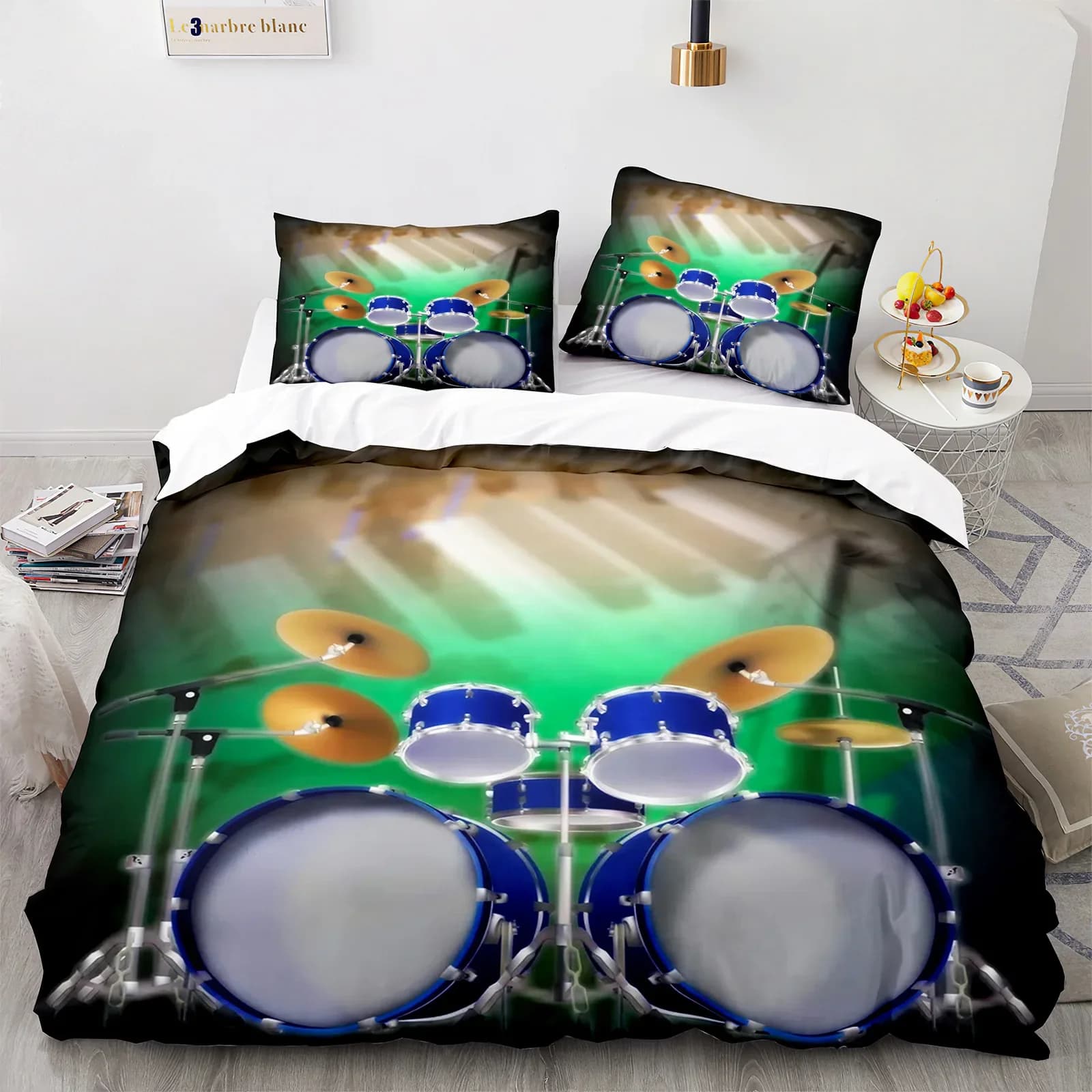 Set copripiumino per batteria Set copripiumino per musica classica Strumento musicale Copripiumino modello fulmine per bambini Ragazzi Adolescenti