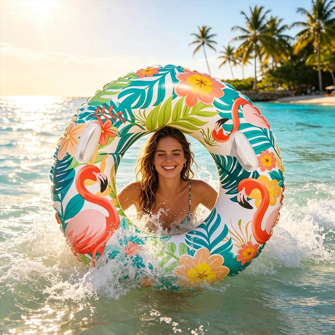 1 Pezzo Anello Gonfiabile da Nuoto a Forma di Fenicottero Tropicale, Galleggiante per Piscina per Adulti, Cerchio da Nuoto a Forma di Fiore, Giocattolo Acquatico Estivo per Spiaggia, Anello per Feste in Piscina