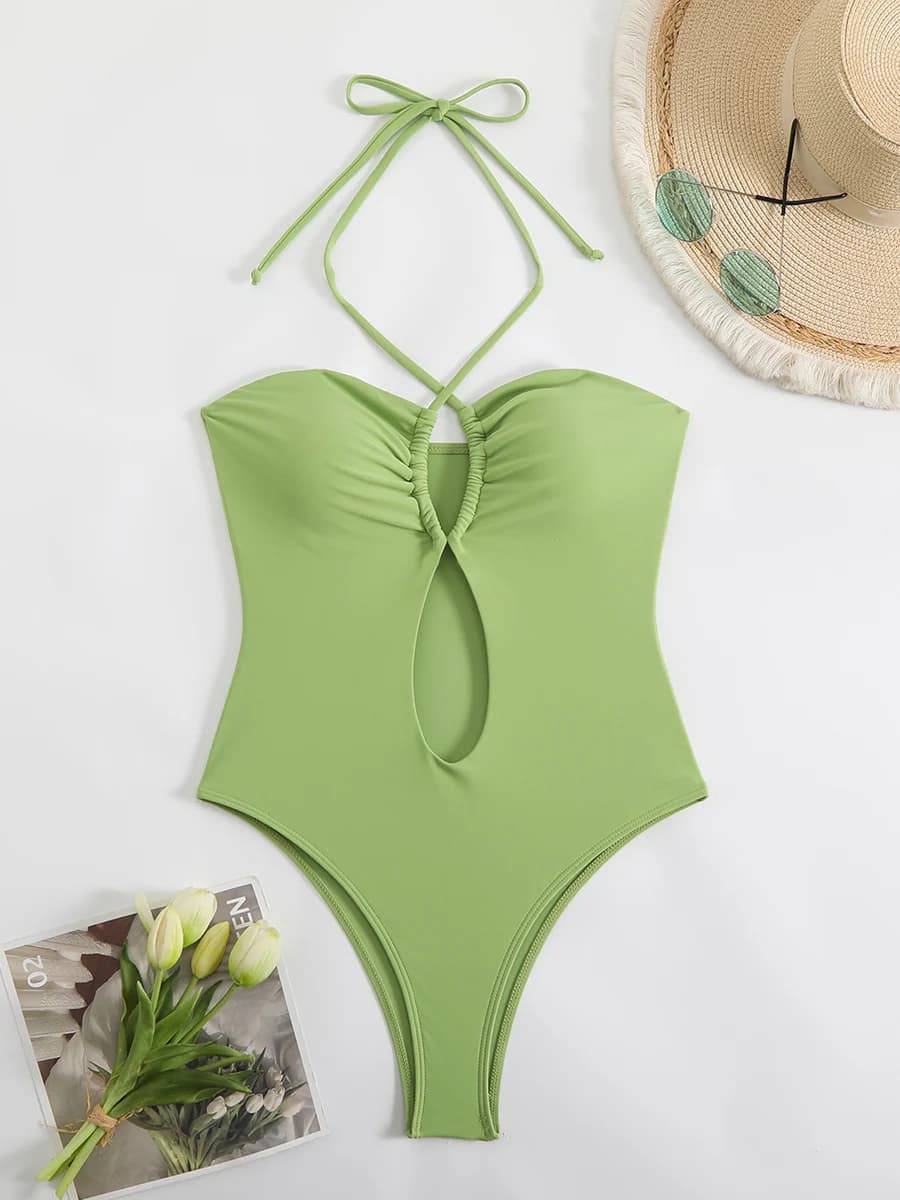 Sexy Halter Top Bikini Costumi da bagno a fascia Costume intero da donna 2025 Costume da bagno femminile Costume da bagno Nuoto per abbigliamento da spiaggia Monokini