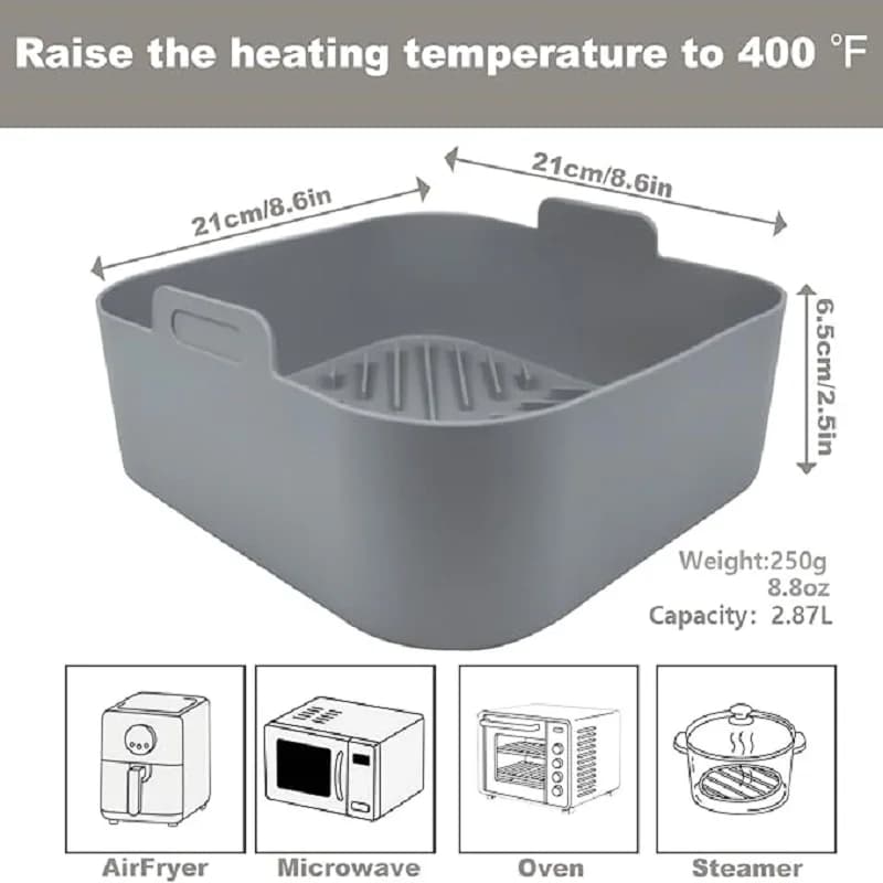Fodere in silicone per friggitrice ad aria da 8,2 pollici antiaderenti Fodere quadrate per Airfryer Cestino riutilizzabile Vassoio da forno Accessori Airfryer