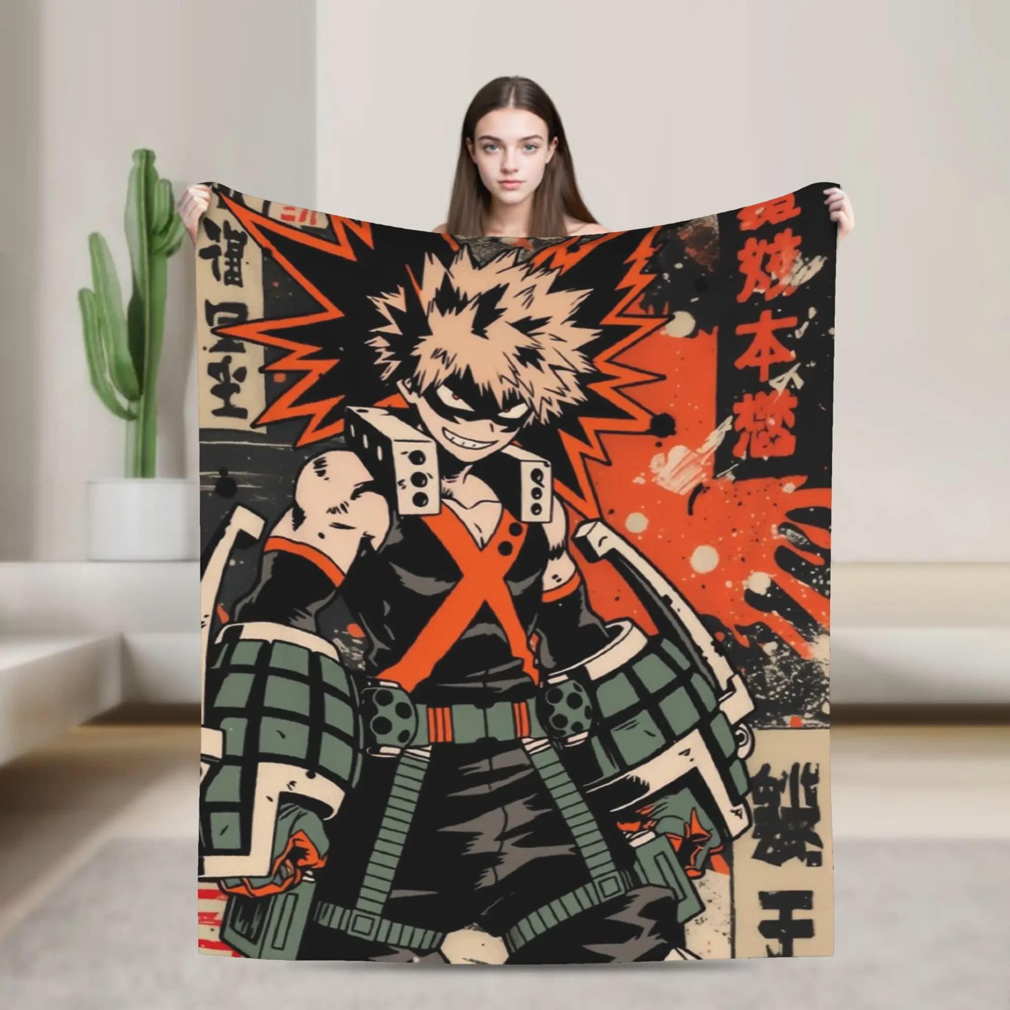 Katsuki Bakugo Vintage Grunge Avvisato Poster Coperta in pile Autunno/Inverno Coperte calde per biancheria da letto Biancheria da letto all'aperto