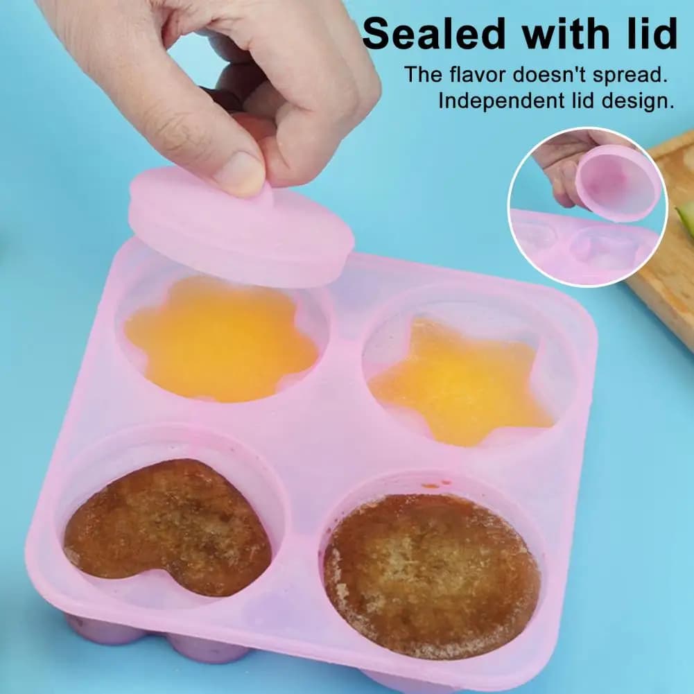 Ice Cube Mold Silicone Ice Tray Food Grade Silicone Ice Cube Tray with Lid Multiple Shape Molds Including Heart Star Flower Easy