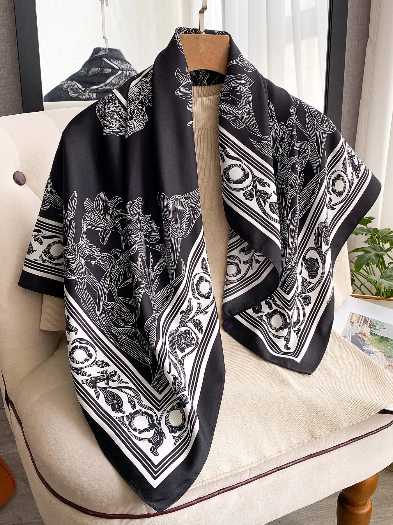Women's Silk Scarf 90x90cm, Twill Printing, Square Scarf, Hijab, Luxury Scarf, Bandana, Female Scarf, Chiffon Scarf, Tape