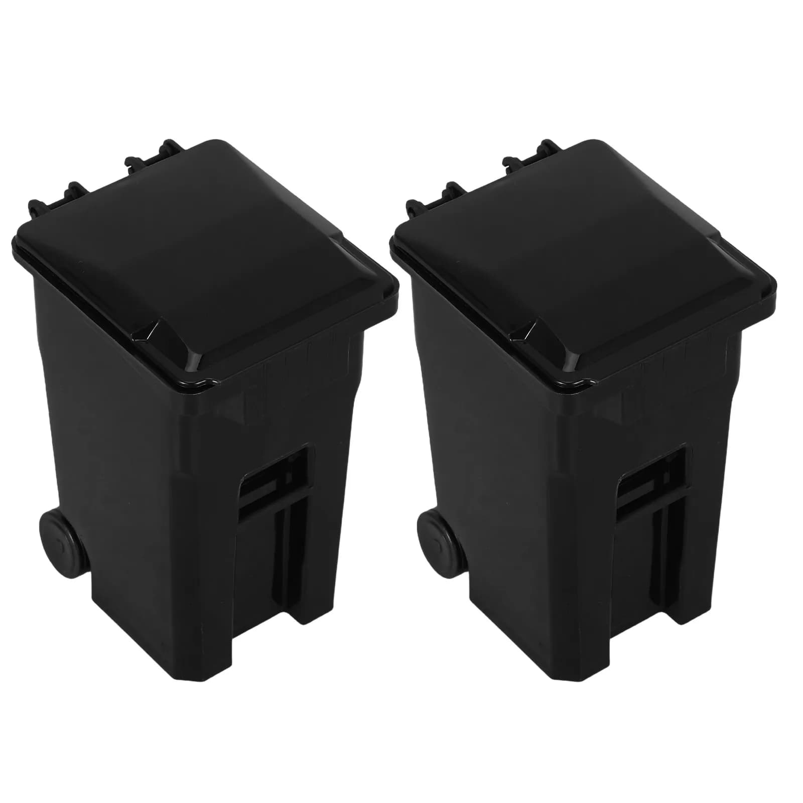 2Pcs Mini Desktop Trash Bin Plastic Covered Waste Basket Small Office Garbage Can Compact Design Dual Compartment Modern Style
