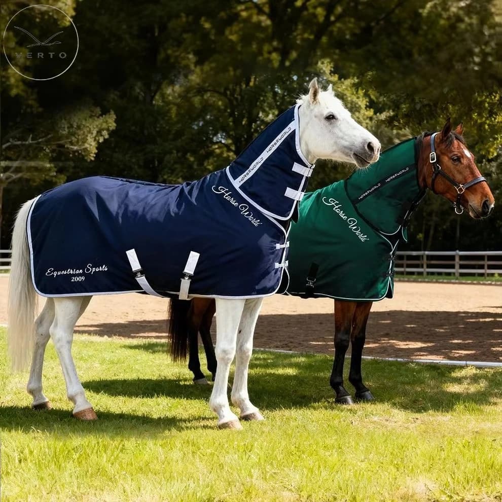 Horse Blanket Dark Green/Navy Blue Oxford Fabric Water Resistant Windproof Cold Protection Heat Preservation for Outdoor Riding
