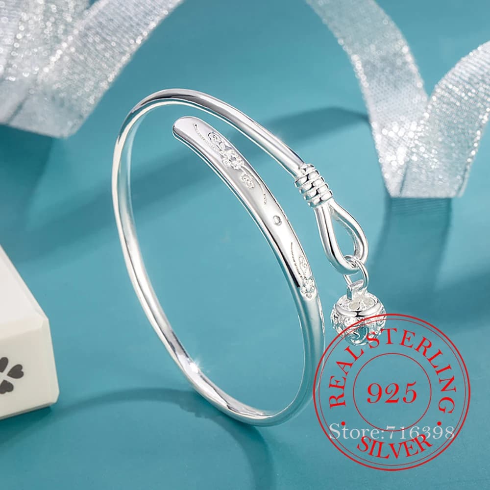 Gioielli in argento sterling 925, braccialetto con campanella con motivo intagliato vintage per donna, gioielli per feste di matrimonio, regalo per amiche