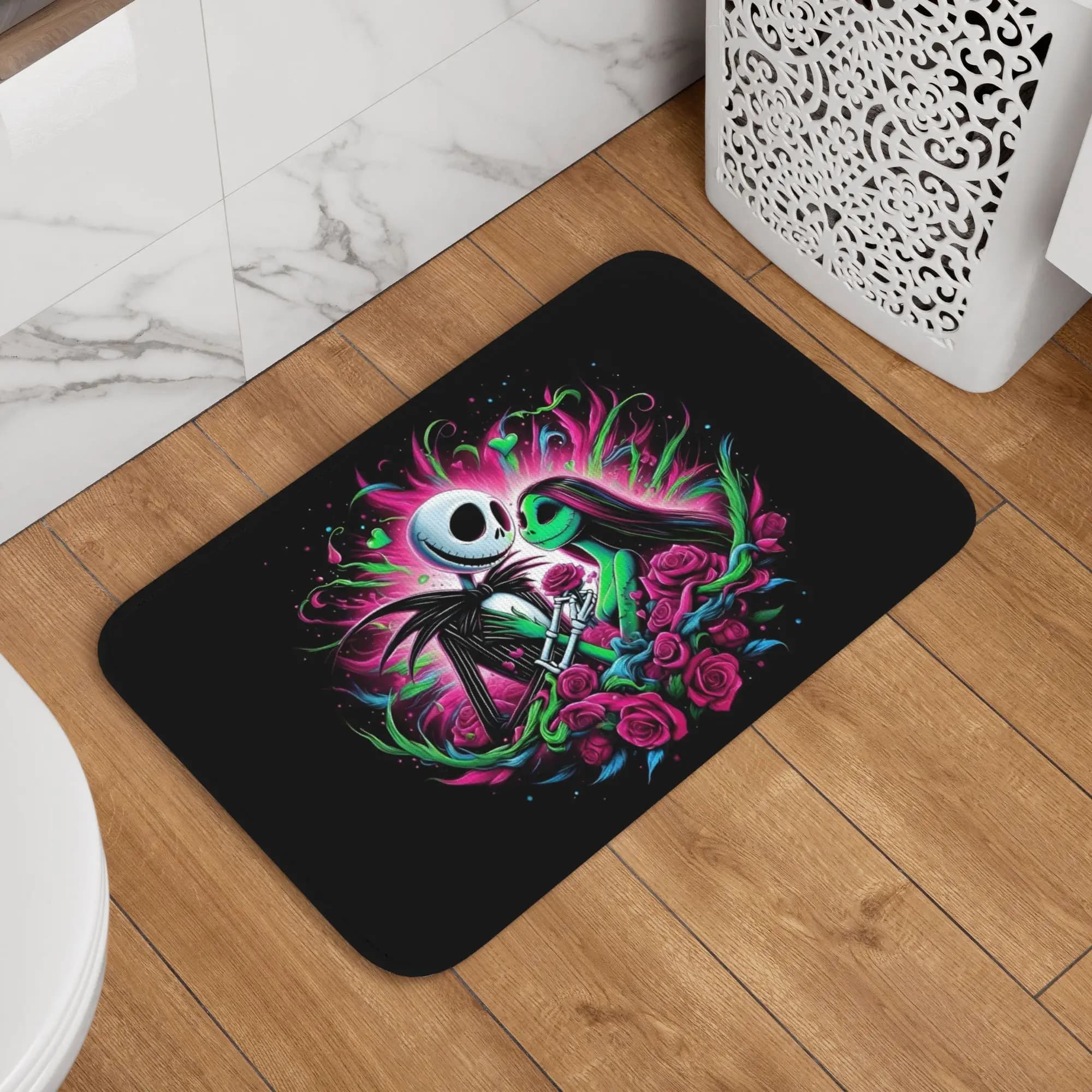 Tappetino Nightmare Before Christmas, antiscivolo, per ingresso, bagno, cucina, tappetini per porta, tappeto per garage Jack e Sally