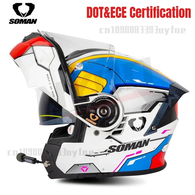 SOMAN SM965 Motorcycle Bluetooth Helmet Flip Up Full Face Casco With DOT&ECE Certification Casque Cycling Helmets