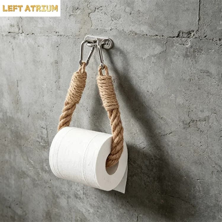 HeMu Multi-use Rope Toilet Paper Holder,Rustic Hemp Rope Wall Mounted Tissue Rack,Industrial Style Towel Hanger for Bathroom/RV