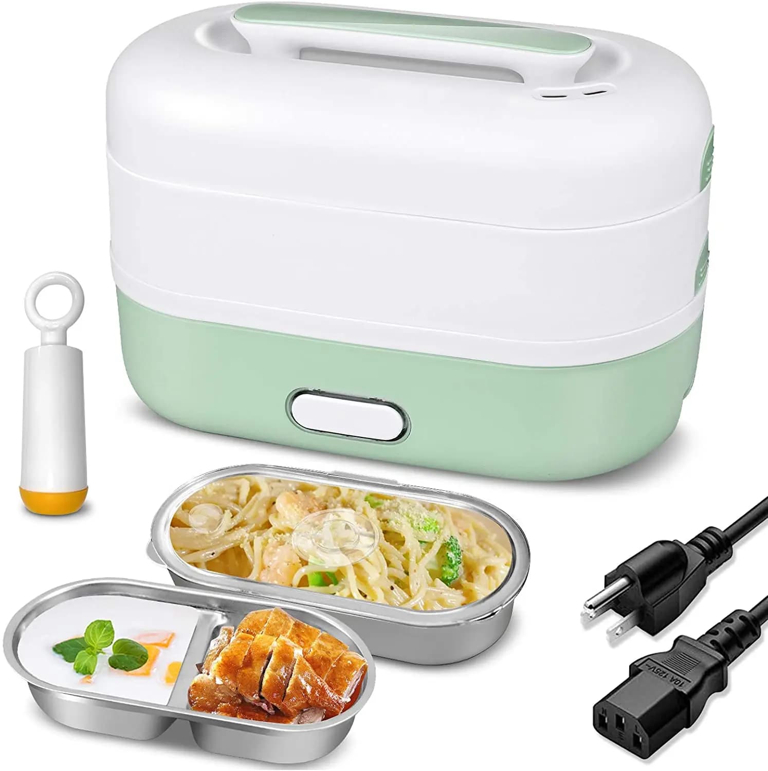 Vendita calda 350W Riscaldamento elettrico Contenitore per alimenti 304 Acciaio inossidabile Cottura elettrica Scaldavivande 2 strati Lunch Box elettrico
