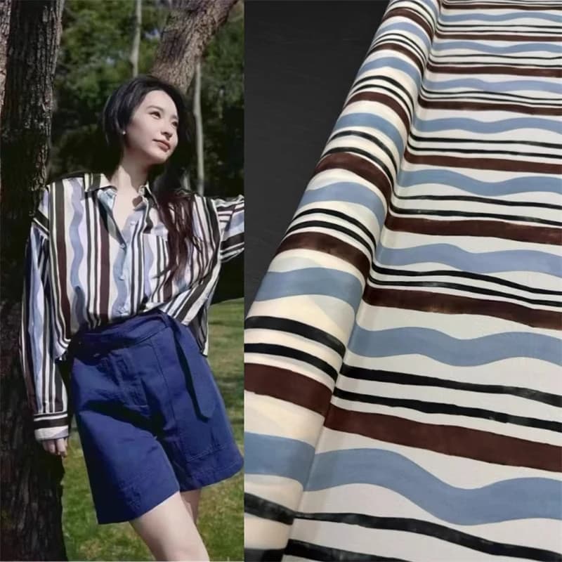 Color Blocking Striped Silk Elastic Double Crepe 18mm Summer Shirt Dress Fashionable Silk Clothing Fabric 1.4m Width