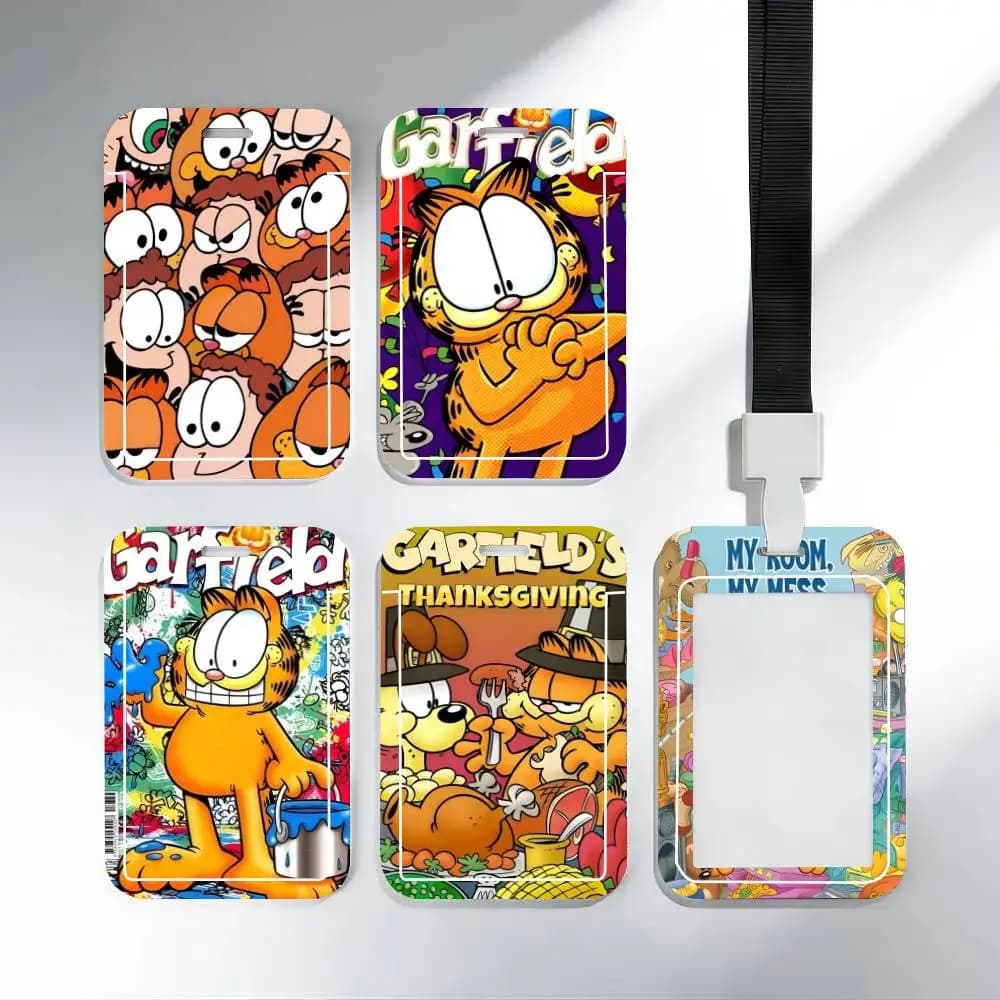 Anime G-Garfields Cat ID Card Holder Neck Strap Pendant Door Badge Holder Lanyards Keychain Work Credential