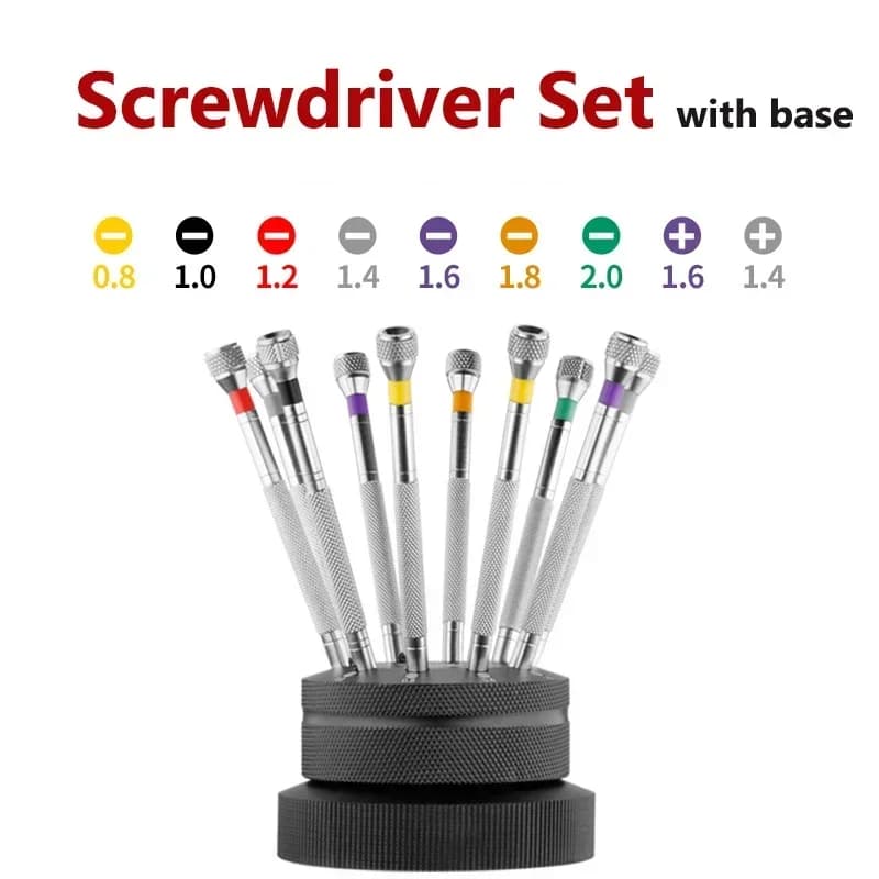 Set di 9 Cacciaviti per Riparazione Orologi con Base Rotante, Cacciaviti in Acciaio 5978 per Riparazione di Orologi e Occhiali