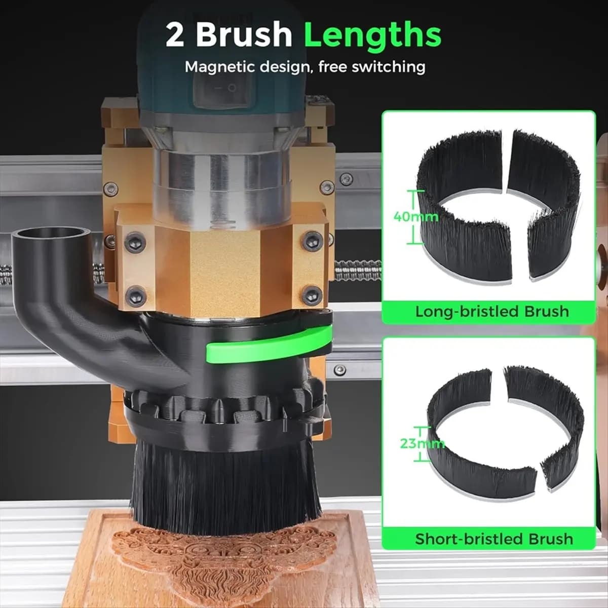 AS507 HAPPY^65mm e 69mm Diametro Spazzola Antipolvere per Macchina CNC Router, Compatibile, Doppia Lunghezza Spazzola, Diametro Tubo 38mm (1.5 pollici)