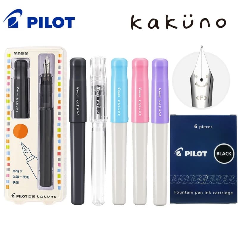 PILOT Kakuno Smile Fountain Pen,Transparent Demonstrator for Students,Calligraphy&Everyday Writing,F/EF/M Nib for Perfect Start
