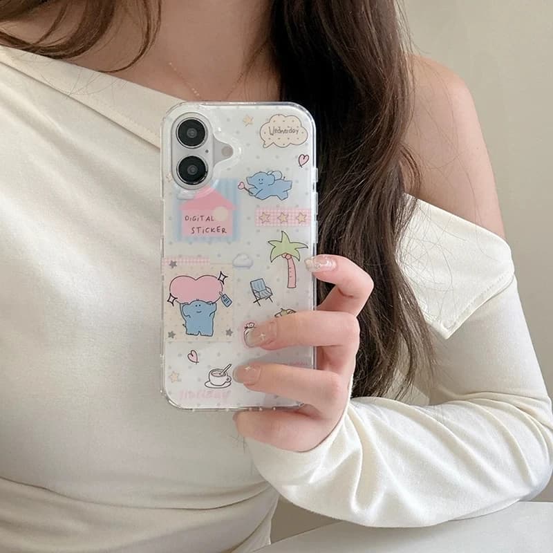 Custodia per telefono in silicone con simpatico elefante cartone animato che afferra un cuore, stile Kawaii, per iPhone 17 16 15 14 13 12 11 Pro Max 17air PLUS 16e XR