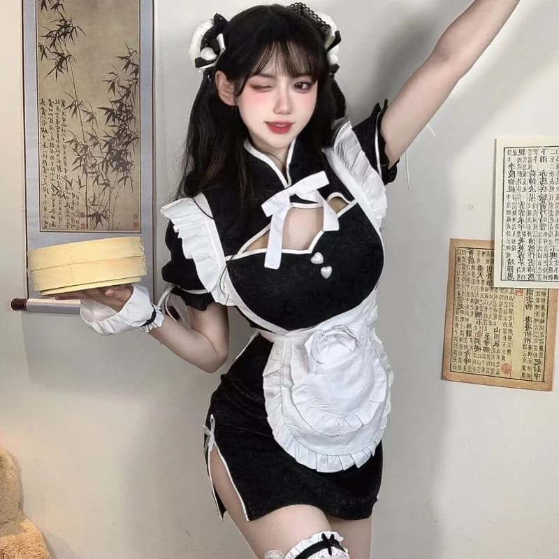 Retro Cheongsam Anime Cameriera Costume Cosplay di Halloween Studente giapponese Gothic Lolita Bellissimo vestito da festa Gioco d'amore Gioco di ruolo Outfit