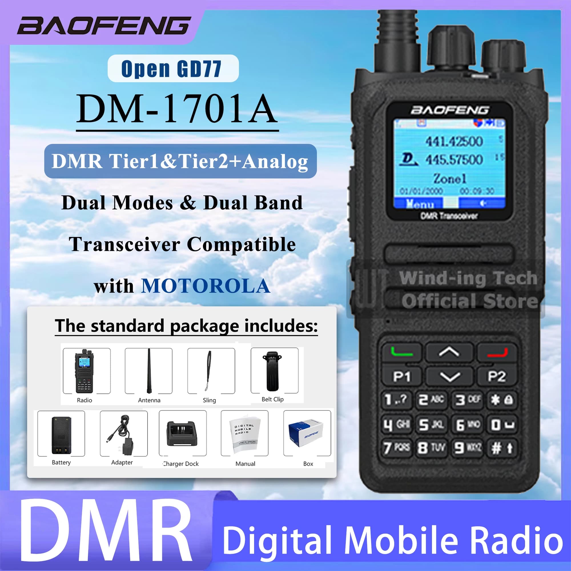 Baofeng DMR Walkie Talkie Digitale DM-1701A Aperto GD77 Dual Band Dual Mode Analogico Dual Time Slot Livello 1 + 2 Aggiornamento Radio DM-1701