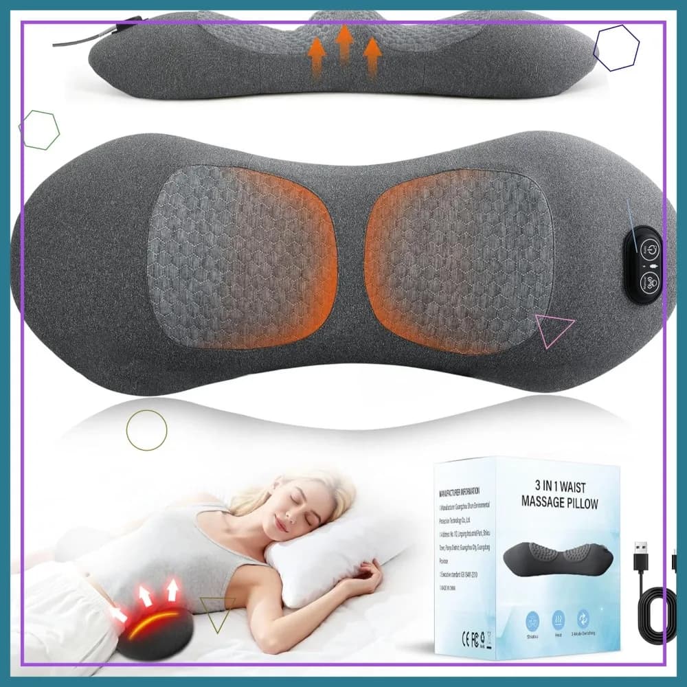 Cuscino Elettrico 3-in-1 per Supporto Lombare con Calore, Vibrazione e Trazione per Letto, Sedia, Auto