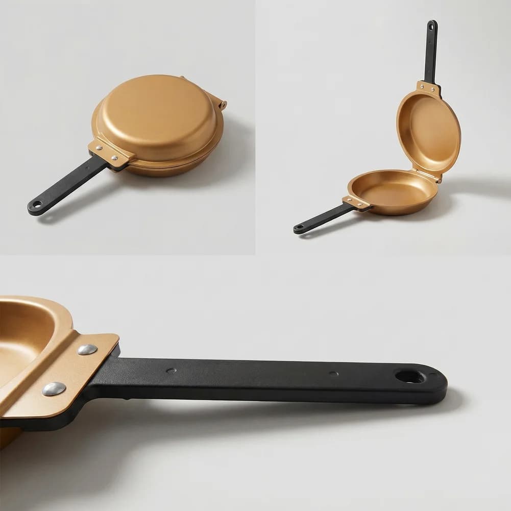 Stainless Steel Nonstick Skillet 19x19x36cm Double Sided Frying Pan for Kitchen Camping Picnic Induction Stove Use
