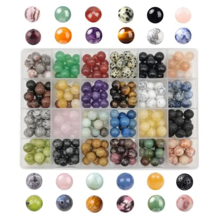 288 Pieces of Natural Round Stone Beads, Authentic Stones for Creation of Fai-da-Te Jewelry, Bracelets, Necklaces, Earrings 1