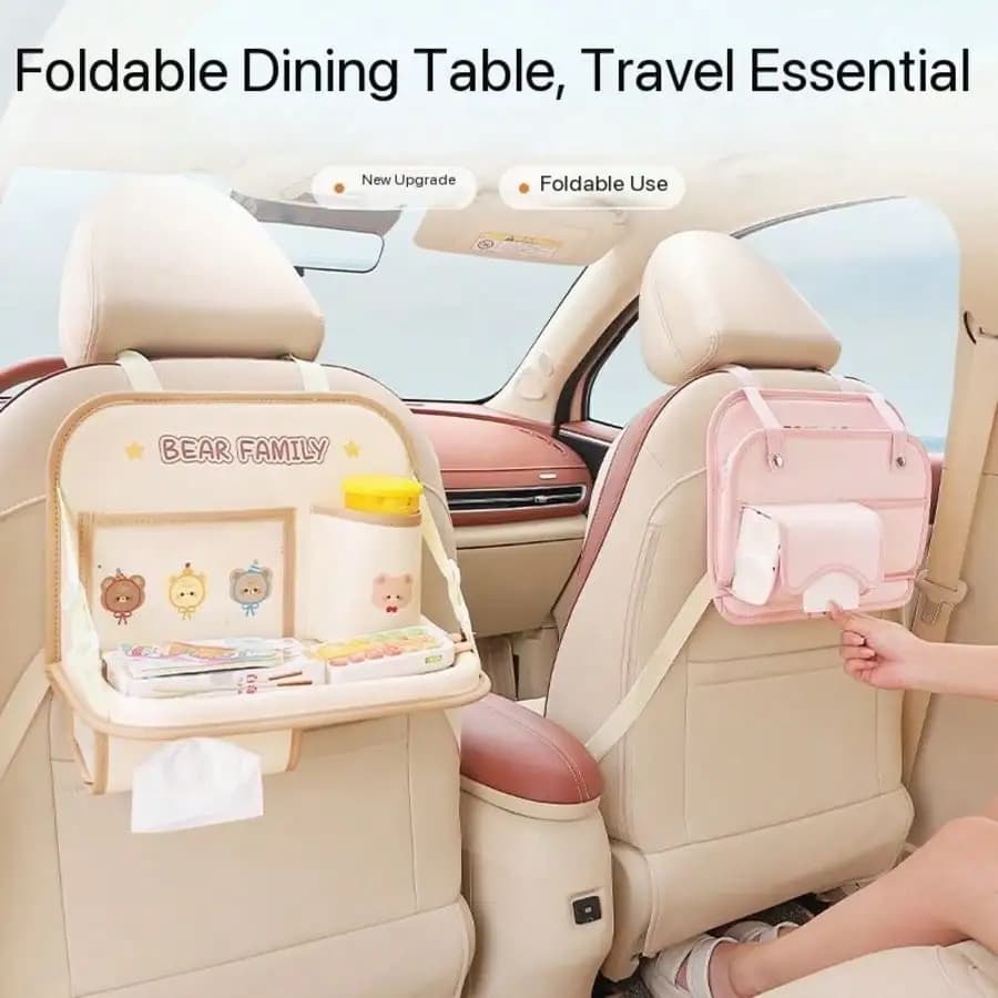 Multifunctional Car Seat Back Storage Bag, PU Leather Car Trash Can, Tissue Box Holder, Foldable Car Tray TableSeat Back Organizer