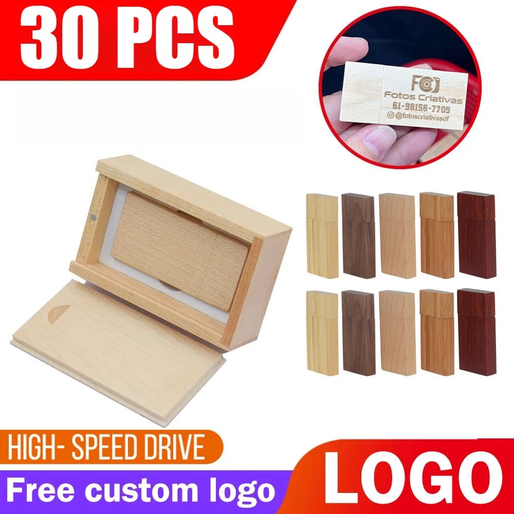 30 pezzi/lotto chiavetta USB 2.0 in legno incisa da 64 GB, chiavetta flash con logo personalizzato gratuito da 32 GB, 16 GB, 8 GB, 4 GB, memory stick per fotografia.