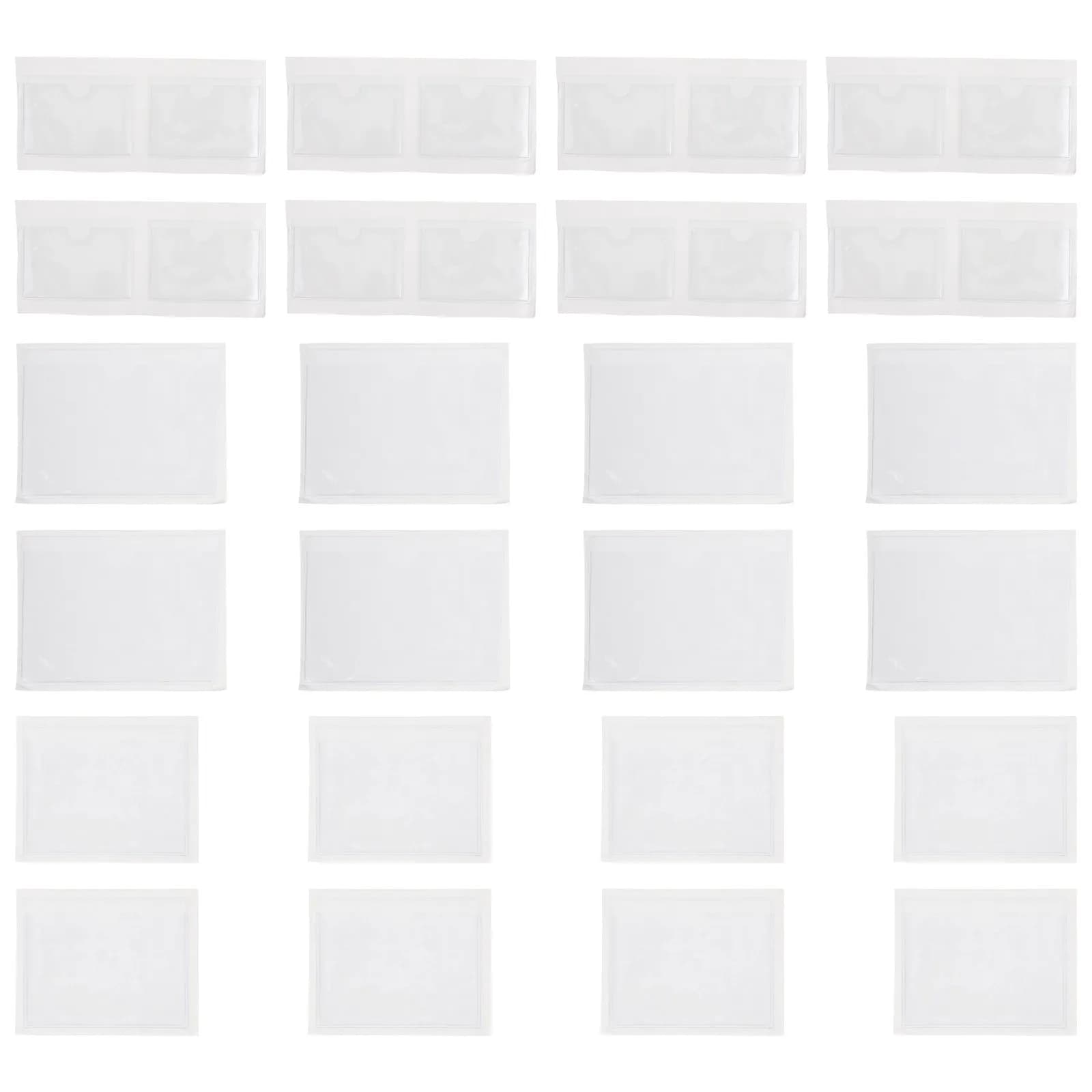 24 Pezzi Porta Schede Adesivi Trasparenti in Plastica, Tasche Porta Etichette per Organizzazione di Schede Aziendali e Biblioteca