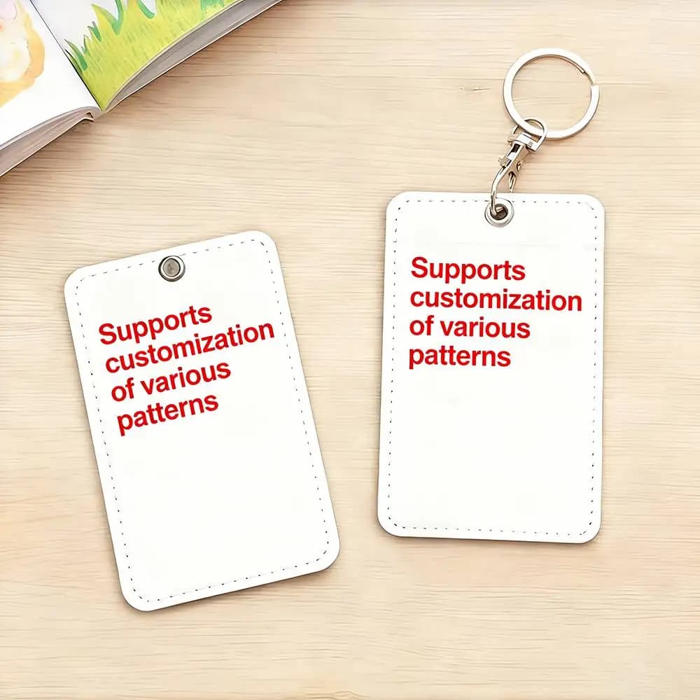 Customized Photo Sublimation Leather Card Holder Keyring Personalized PU Leather Luggage Tag Keychain Hot-pressed Blank Card Box