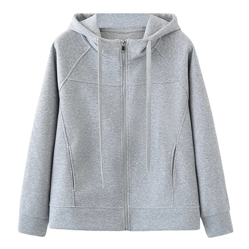 Giacca con cappuccio taglie forti da donna, cardigan primaverile 2026 a maniche lunghe con cerniera, cappotto casual semplice per donne curvy, felpa top 8818