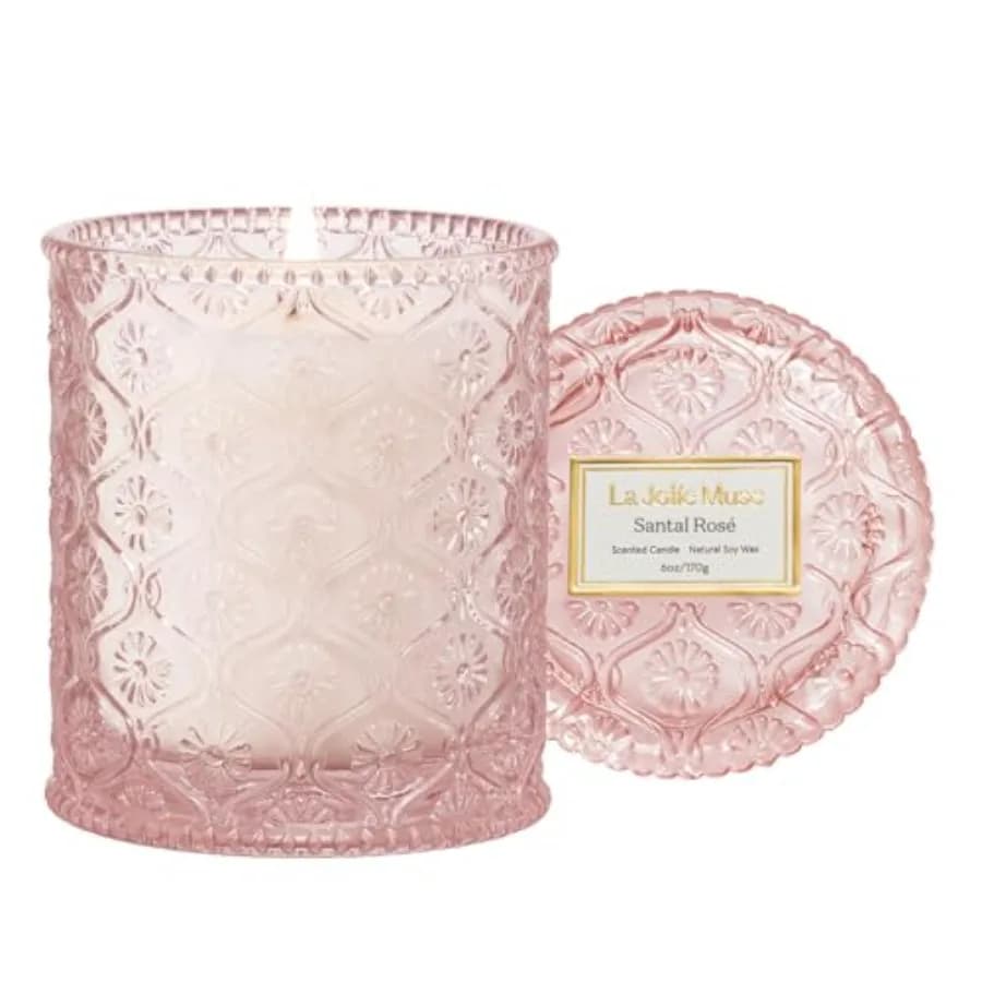 Candela Profumata Santal Zafferano e Pelle 6 oz Cera di Soia Naturale 40 Ore di Combustione Pulita Regali per la Cura Personale delle Donne Elegante Decorazione per la Casa