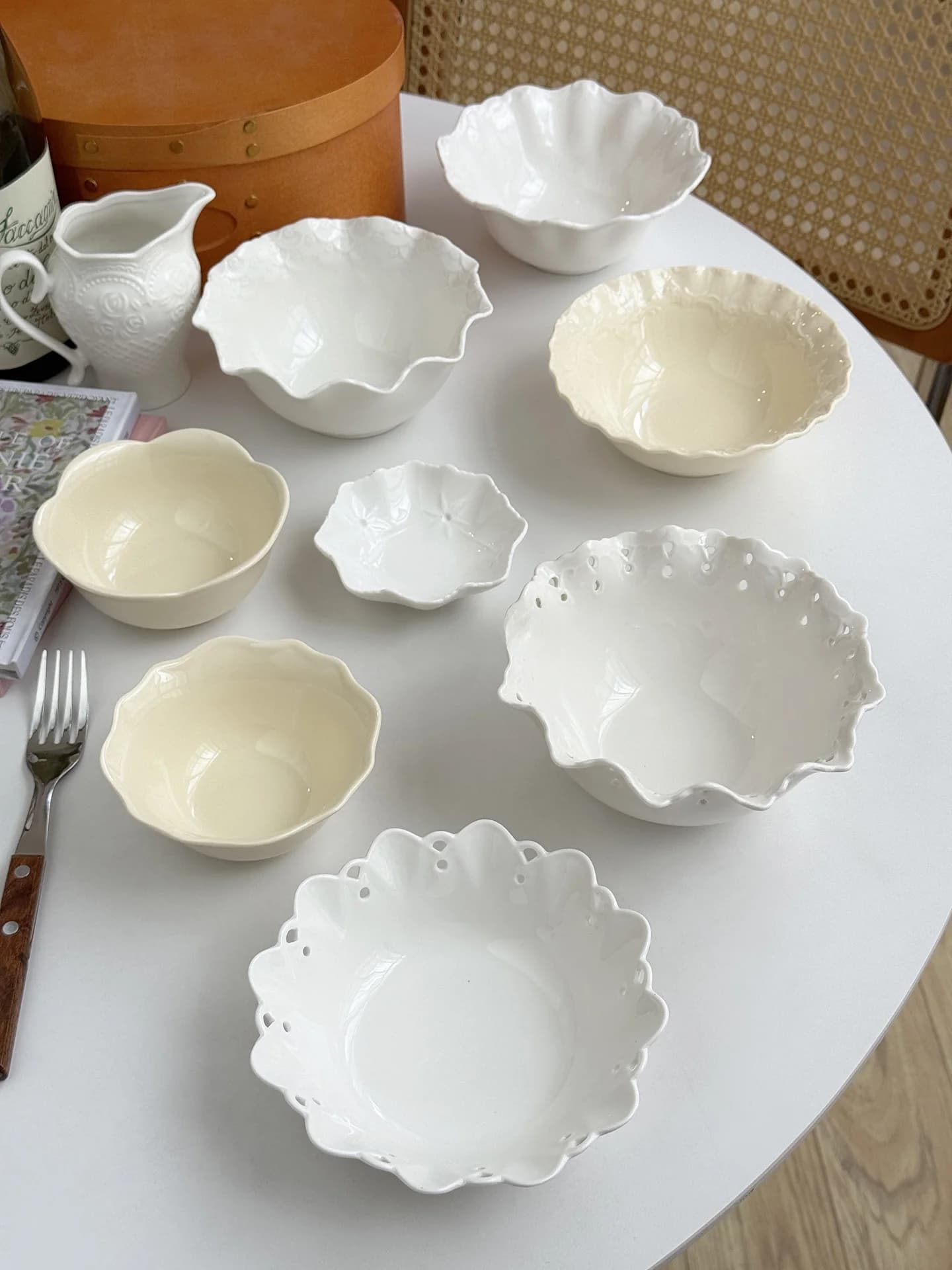 Ciotola in Ceramica Stile Coreano con Rilievo Semplice, Ciotola per Riso, Dessert, Salse, Piccoli Piatti, Utensili da Tavola, Forma Rotonda, Bianca