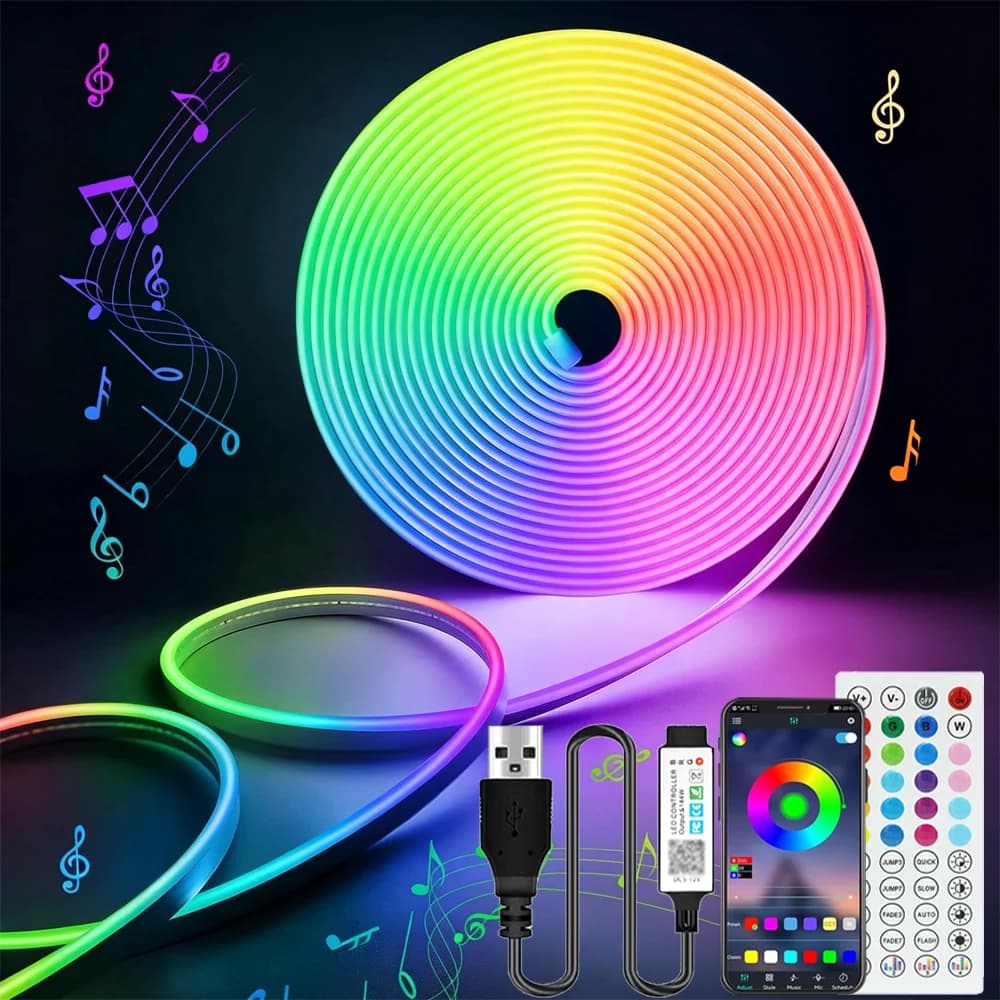 5V RGB Neon Strip Light 1M 2M 3M 4M 5M USB Waterproof Flexible LED Strip Light with Bluetooth 44key Remote Control Home Decor