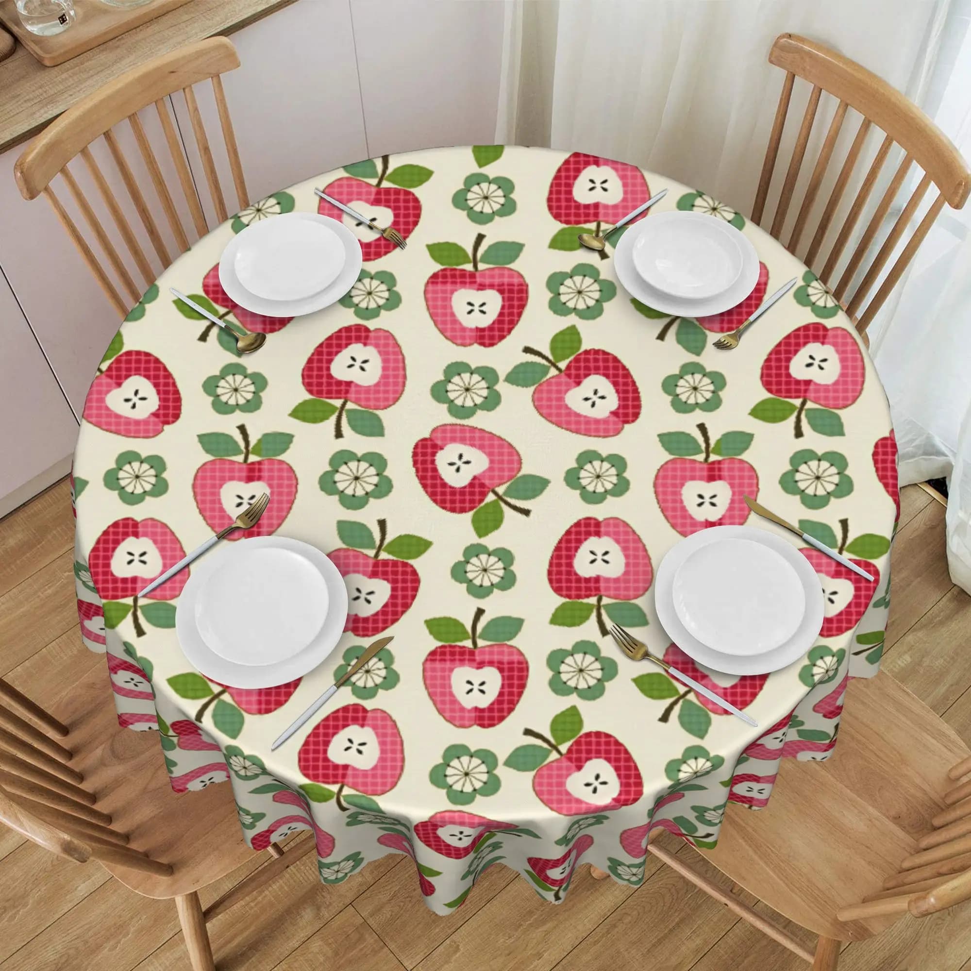 Round Oilproof Apple Seeds Flowers Table Cover Vintage style Seamless Pattern Tablecloth for Picnic 60 inch Table Cloth