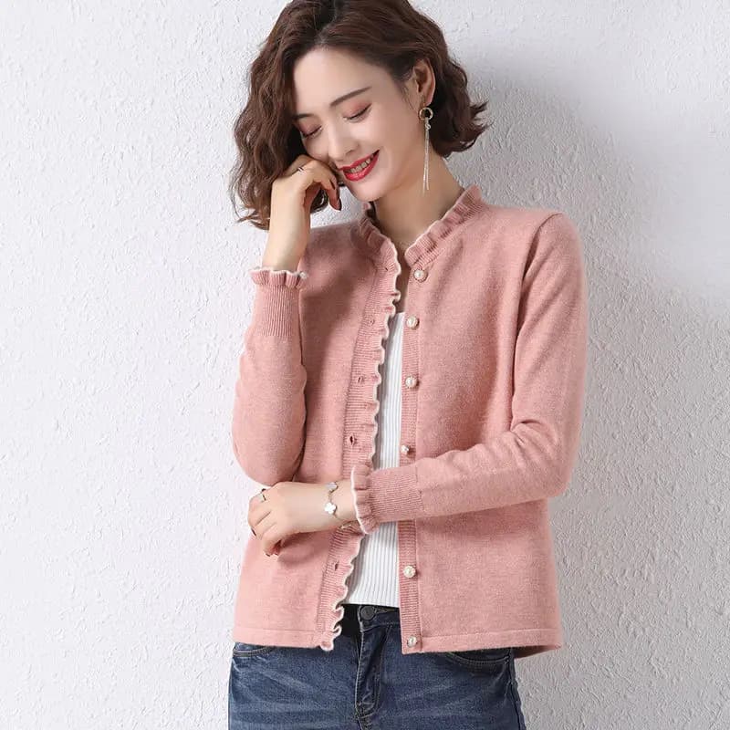 Temperamento Moda Autunno Maglioni delle nuove donne O-Collo Albero commestibile Fungo Bottone Coreano Manica lunga Cardigan allentato Top in maglia