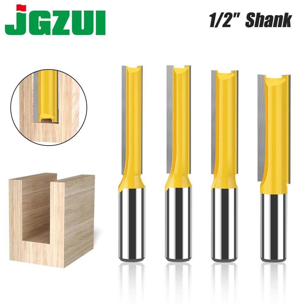 Set di punte per router con gambo da 12 mm 1/2 pollici Doppio flauto Punte lunghe dritte Punte per scanalatura Taglierina per rifilatura Strumenti di fresatura per la lavorazione del legno