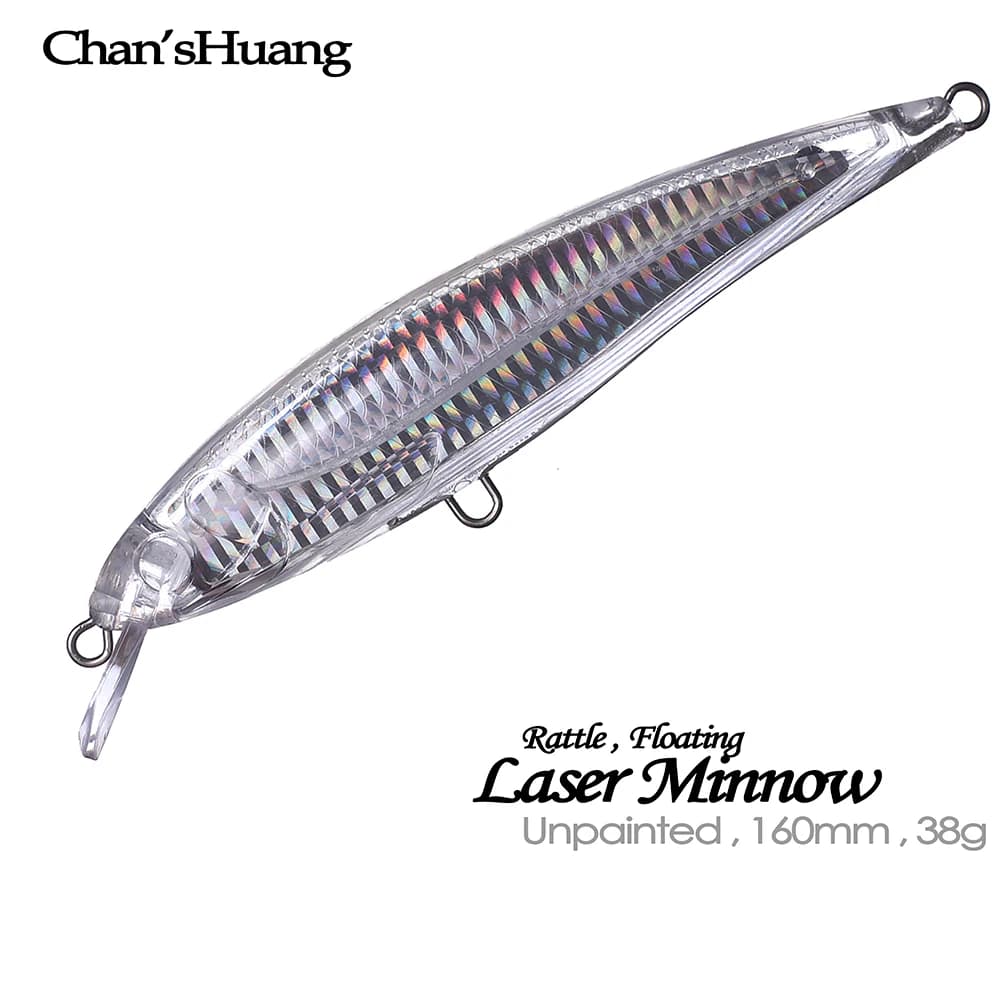 Chan'sHuang 10PCS Unpainted Blanks Bait 16cm 38g Laser Minnow Wire Go Through Body Withstand Higher Tension Fishing Lure