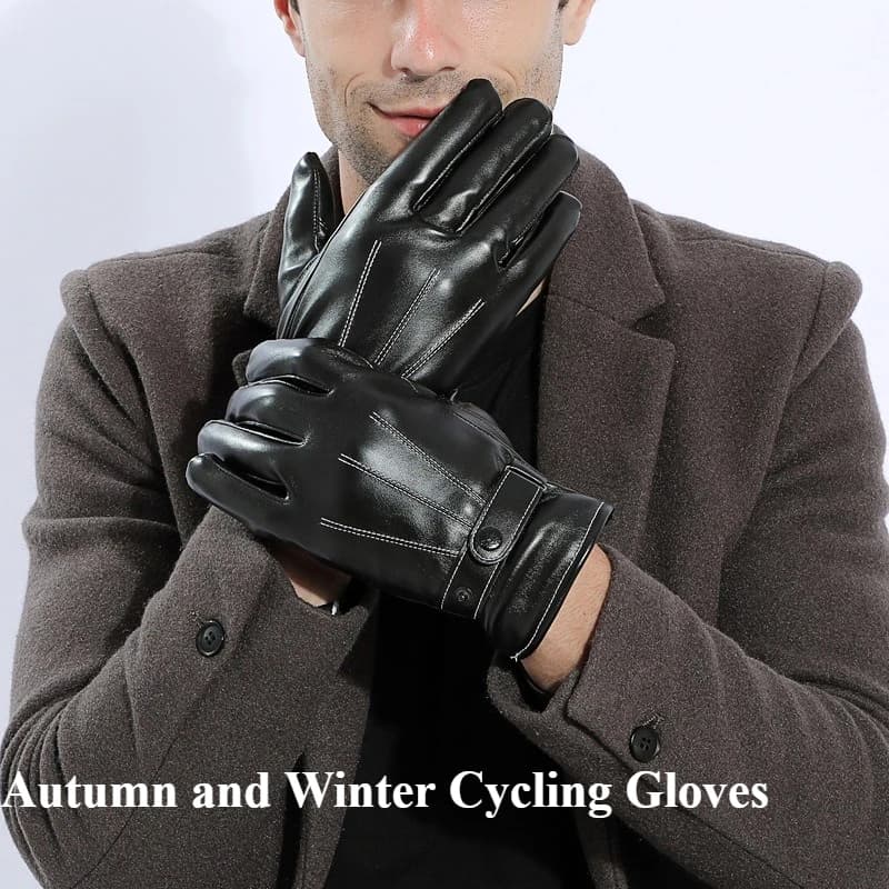 Guanti in pelle da uomo e da donna autunnali e invernali per il ciclismo all'aperto, comodi, caldi, resistenti al freddo, antivento