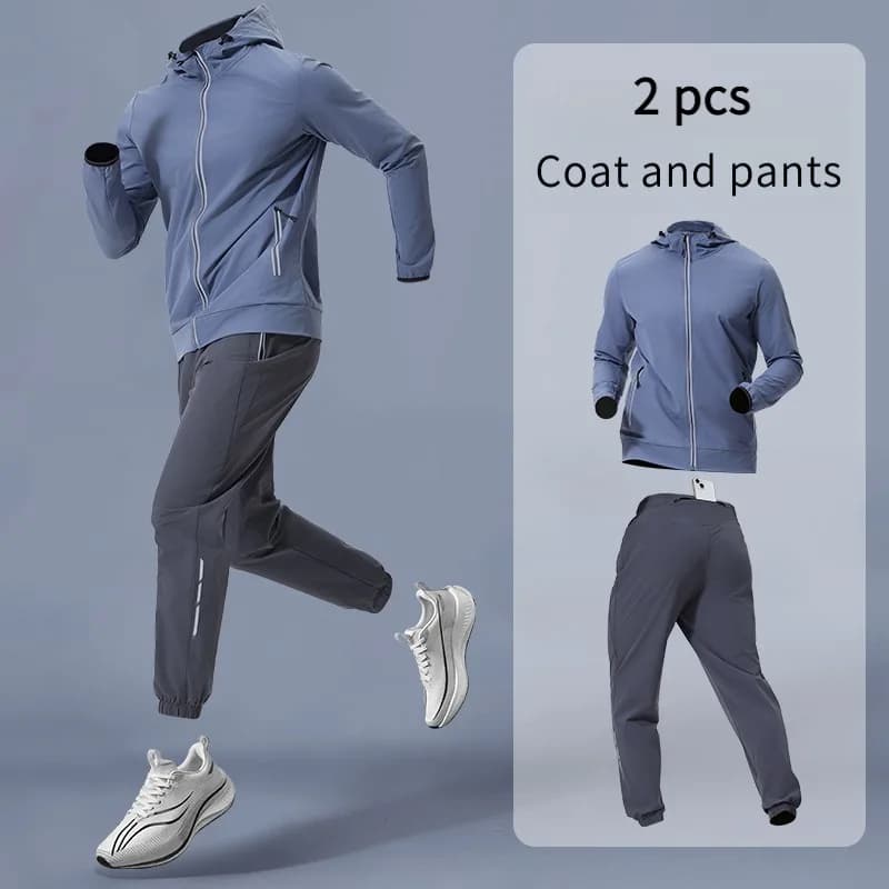Luluesses Set di abbigliamento sportivo da uomo 2 pezzi, traspirante, ad asciugatura rapida, con tasche e cappuccio