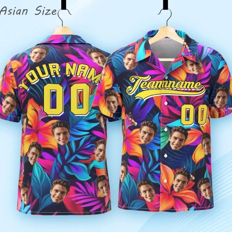 2026 Custom Photo Face Name Hawaiian Shirt Personalized Palm Tree Beach Shirt Gift Mens Designer Shirts Sports Tee Male Jersey