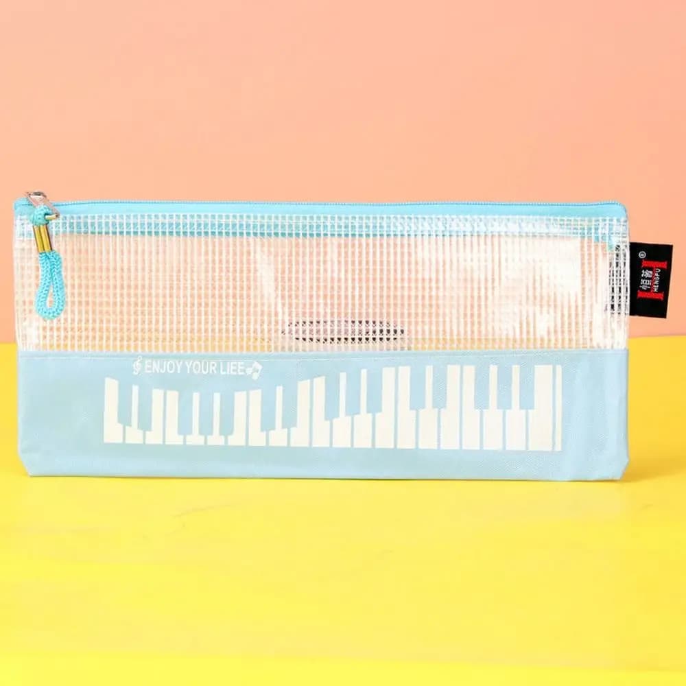 Music Notes Piano Pencil Cases Document Storage File Folders Mesh Zipper Pouch Waterproof A6 Size Stationery Pouch Student