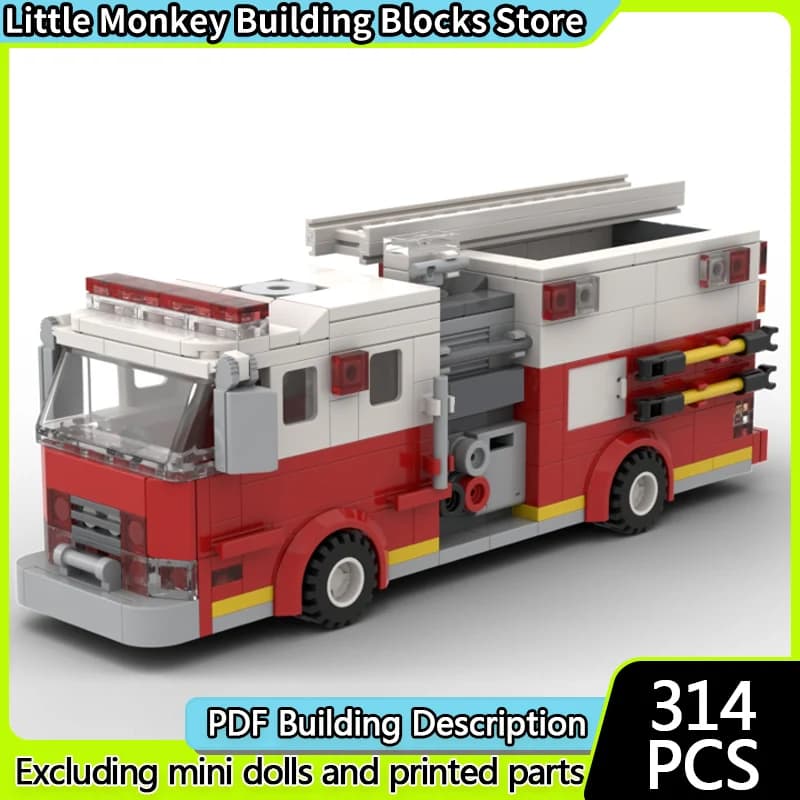 Urban Rescue Vehicles Model MOC Building Bricks FD Fire Engine Modular Technology Children Holiday Gifts Assemble Toys Suit