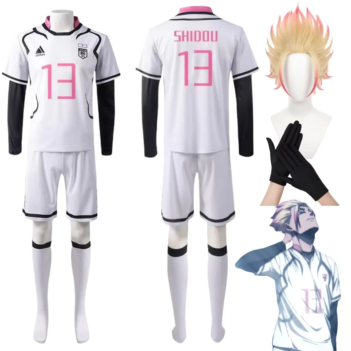 Cosplay Costumes Anime Shidou, Ryuusei Wigs Shidou, Japan U20 Football Shirt # Set of Shidou Football Uniforms for Men, Cosplay Costume
