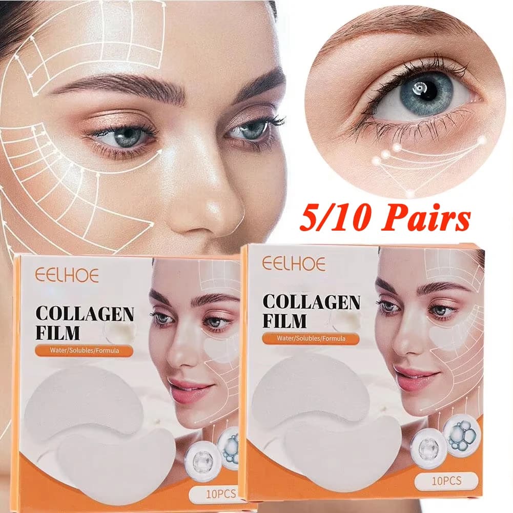 5/10 Paia di Maschere per il Contorno Occhi con Pellicola di Collagene Solubile, Patch Vitaminici con Acido Ialuronico, Idratanti per il Viso, Contro le Occhiaie, Cura della Pelle