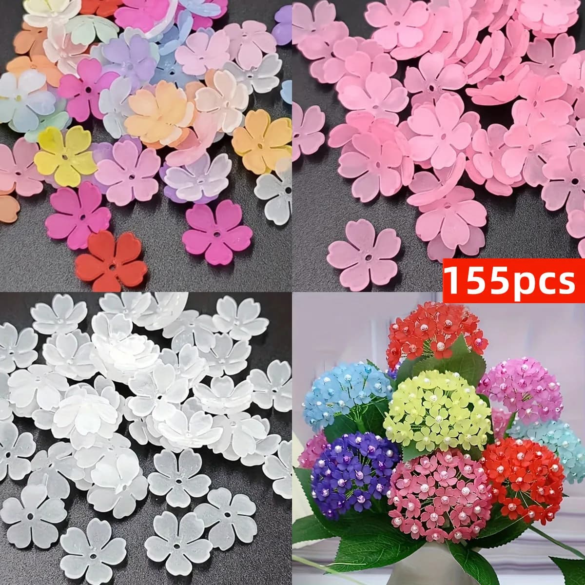 155 pz. di perline a 5 petali opache color caldo da 15 mm, perline distanziatrici a forma di fiore, ideali per la creazione fai da te di braccialetti, collane e gioielli.