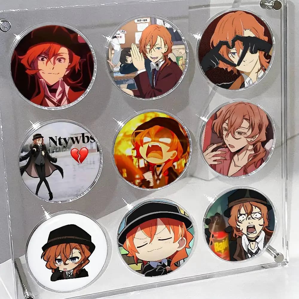 Cute Chuuya-Bungo Stray Dogs Anime Enamel Pins Handmade Round Brooch L Killer Yagami Light Cosplay Badge Backpacks Jewelry Gifts