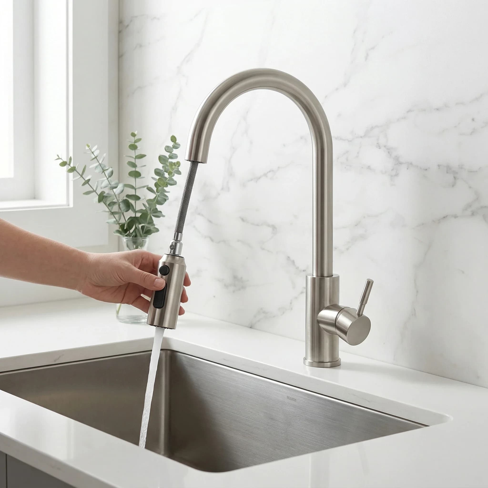 Rubinetto da cucina estraibile spazzolato in acciaio inossidabile, due modelli, con doccetta spray, miscelatore acqua calda e fredda, per lavello da appoggio